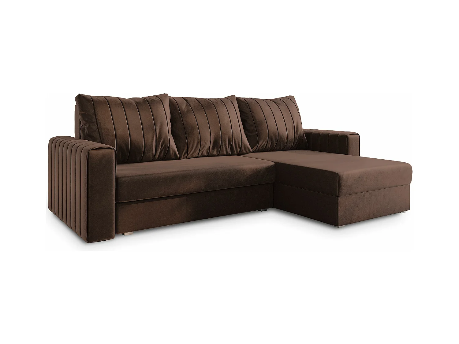 Canapé d'angle CARL Marron en peluche avec fonction de couchage
