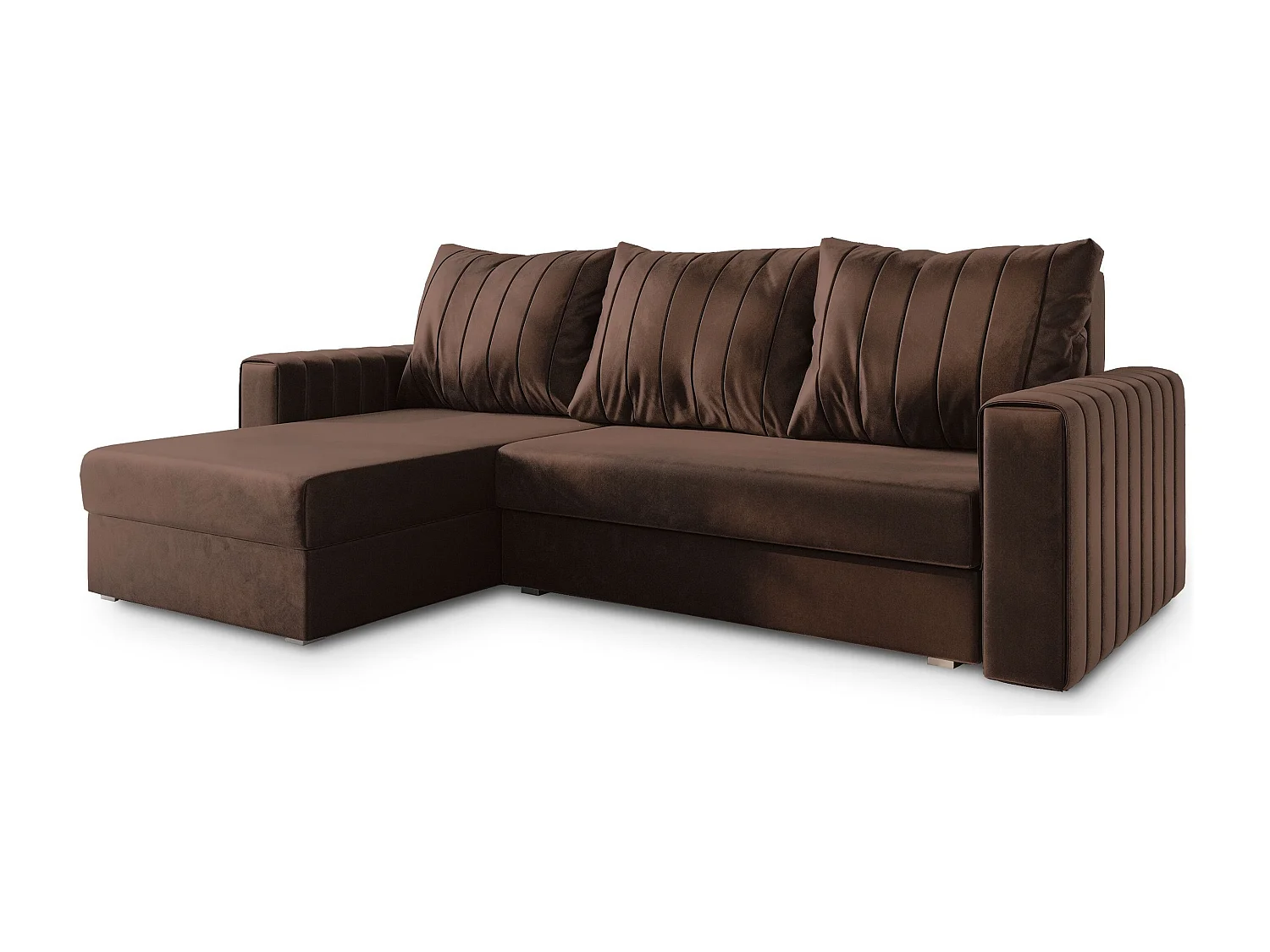 Canapé d'angle CARL Marron en peluche avec fonction de couchage