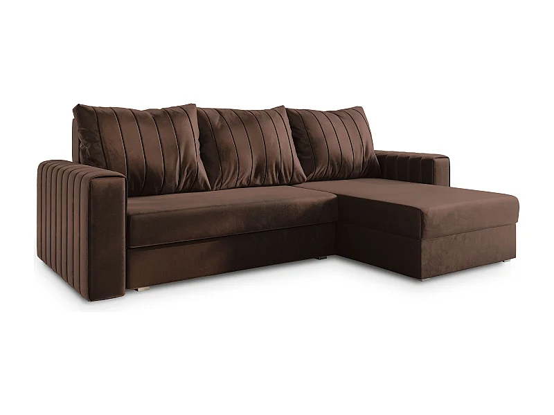 Canapé d'angle CARL Marron en peluche avec fonction de couchage