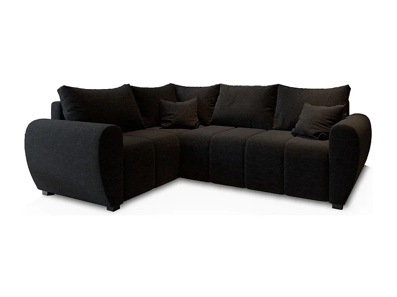 Canapé d'angle MADISON Noir en tissu texturé avec fonction de couchage