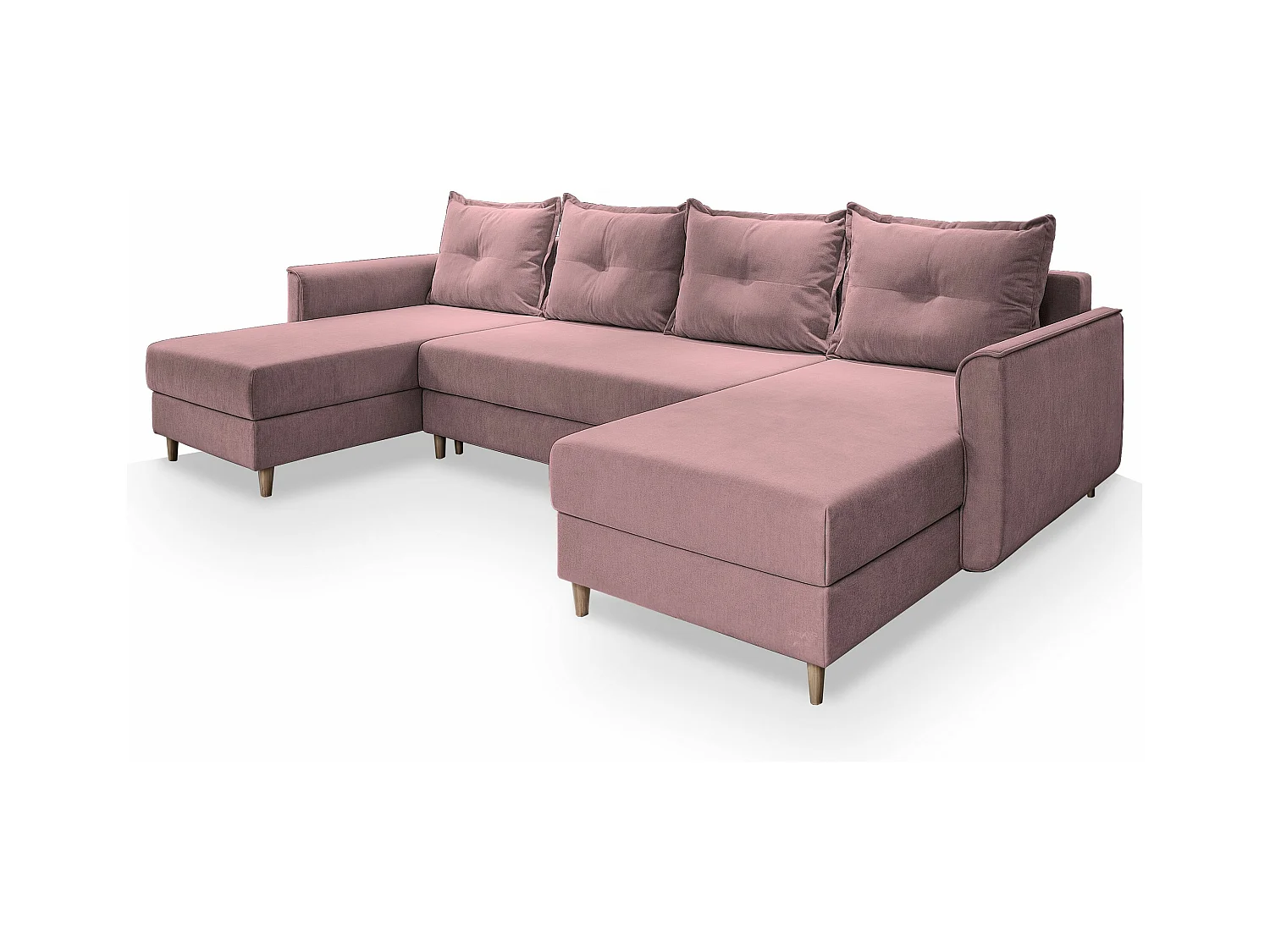 Canapé d'angle VERNI Rose poudré en peluche avec fonction de couchage