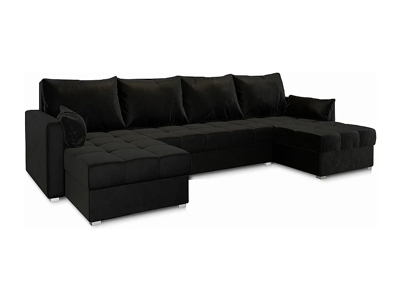 Canapé d'angle NAKO Noir en peluche avec fonction de couchage