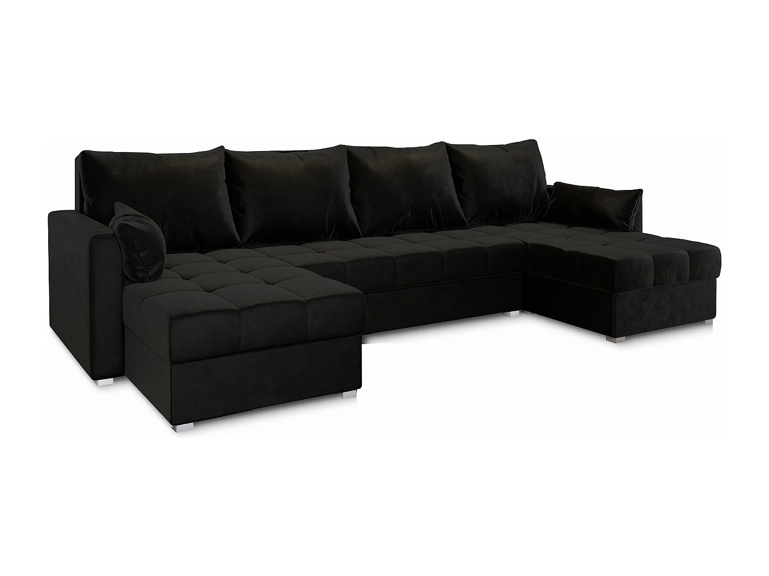Canapé d'angle NAKO Noir en peluche avec fonction de couchage