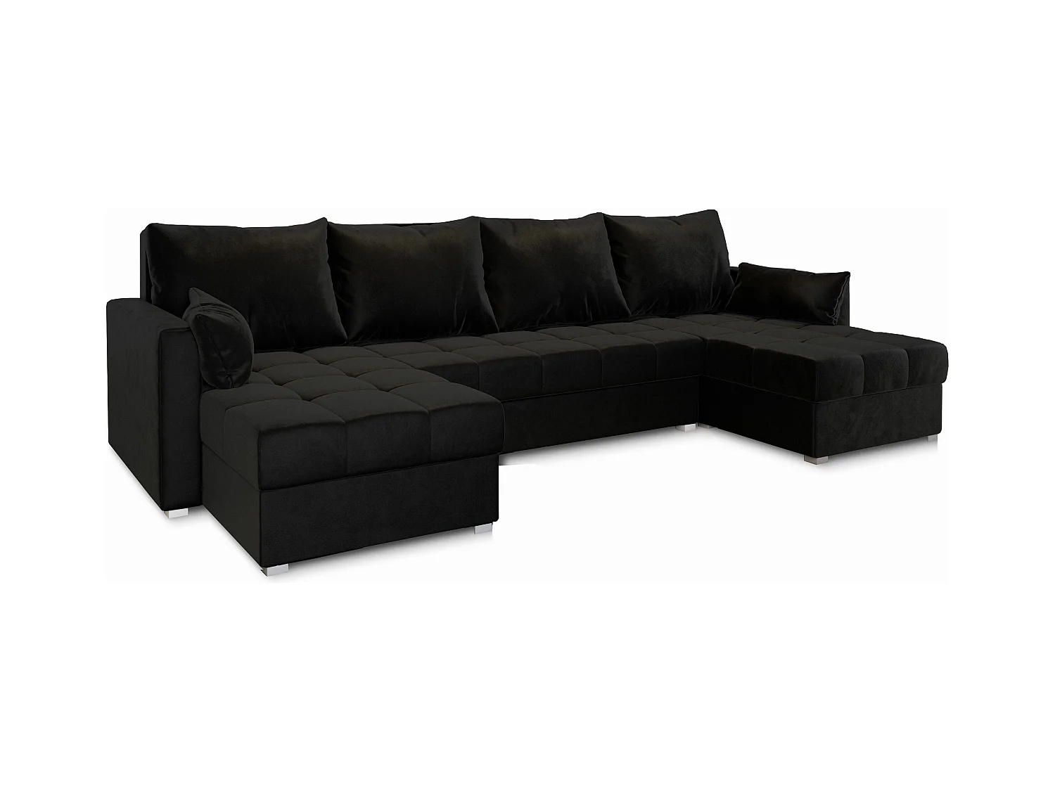 Canapé d'angle NAKO Noir en peluche avec fonction de couchage