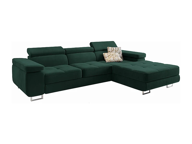 Canapé d'angle ELMA Vert Sapin en velours avec fonction de couchage