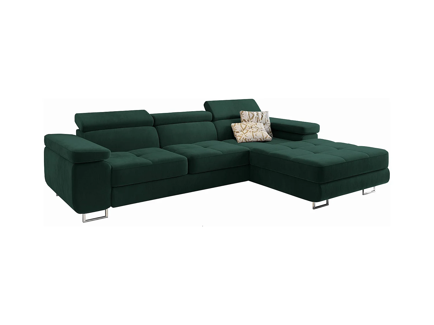 Canapé d'angle ELMA Vert Sapin en velours avec fonction de couchage