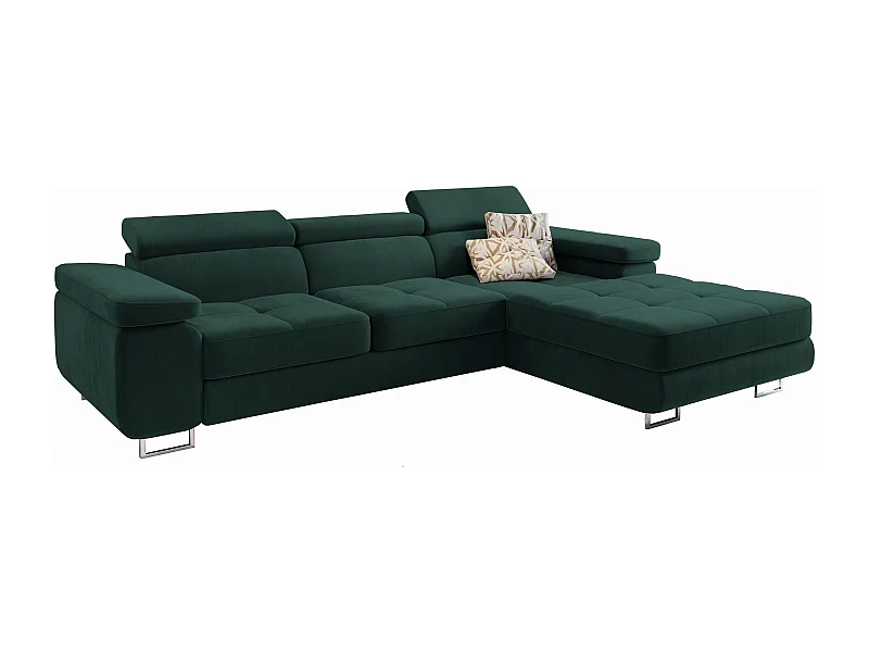 Canapé d'angle ELMA Vert Sapin en velours avec fonction de couchage