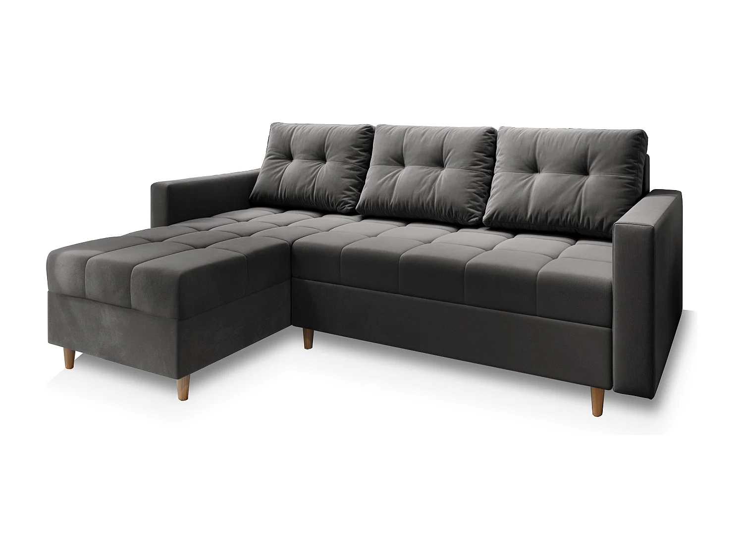 Canapé d'angle MILO Gris en peluche avec fonction de couchage