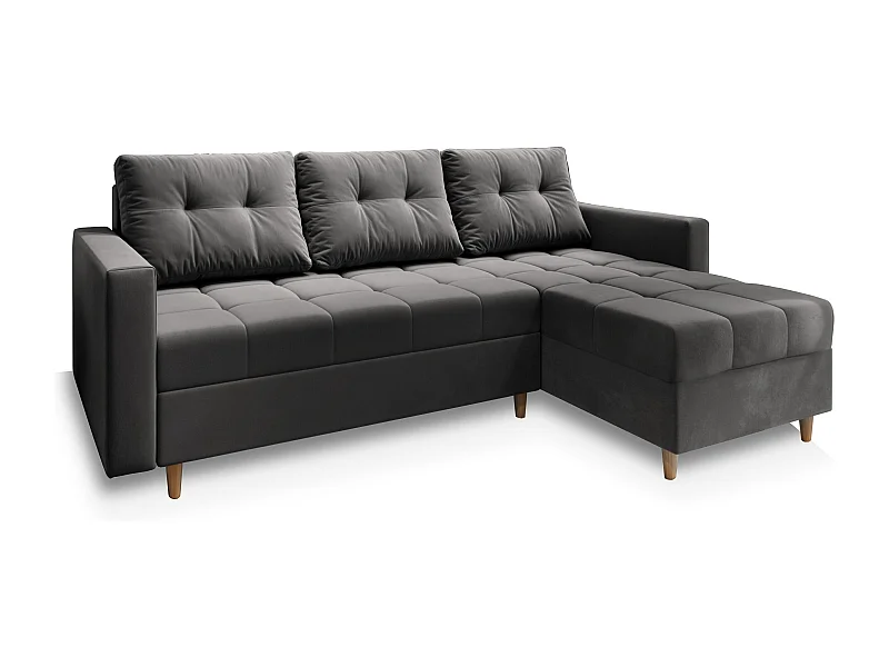 Canapé d'angle MILO Gris en peluche avec fonction de couchage