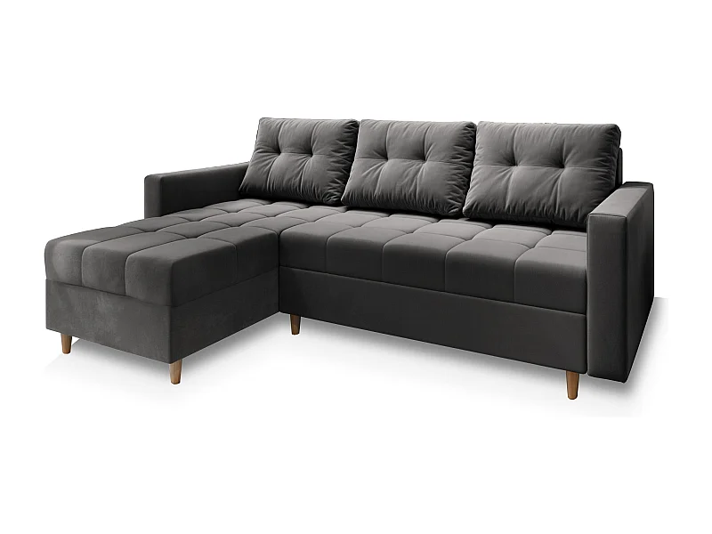 Hoekbank MILO van fluweel met slaapfunctie Grau
