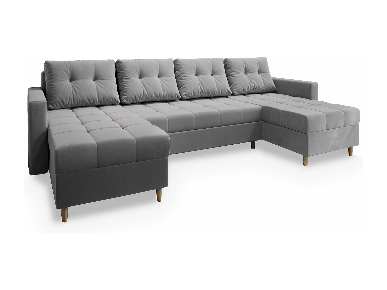 Canapé d'angle MILO Gris clair en peluche avec fonction de couchage