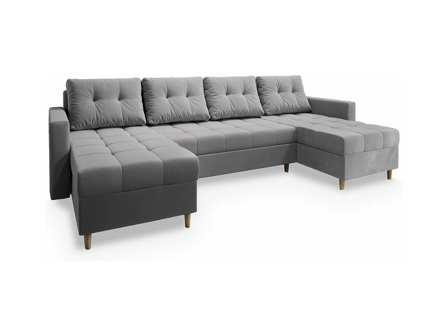 Canapé d'angle MILO Gris clair en peluche avec fonction de couchage