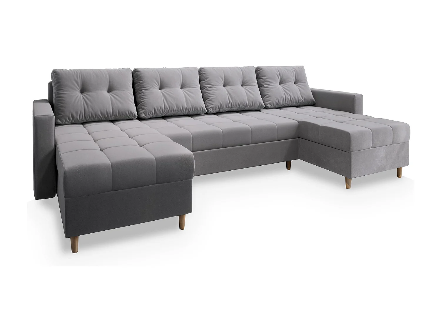 Canapé d'angle MILO Gris clair en peluche avec fonction de couchage