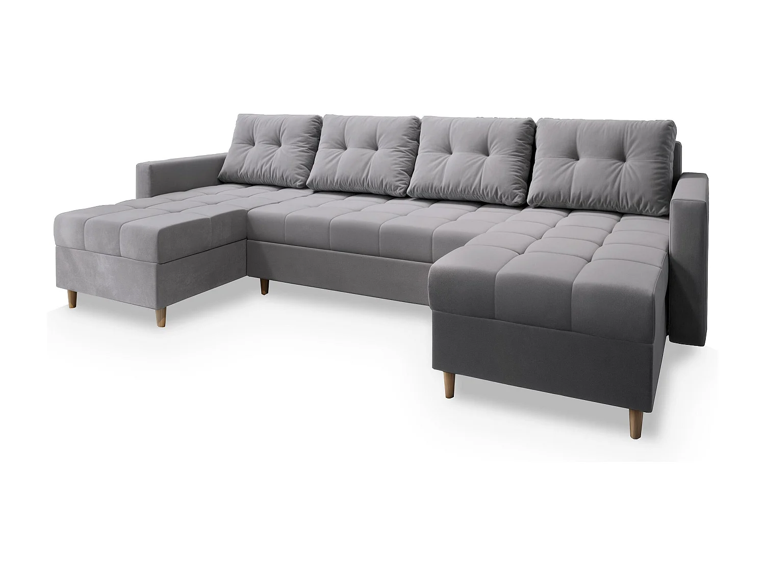 Canapé d'angle MILO Gris clair en peluche avec fonction de couchage