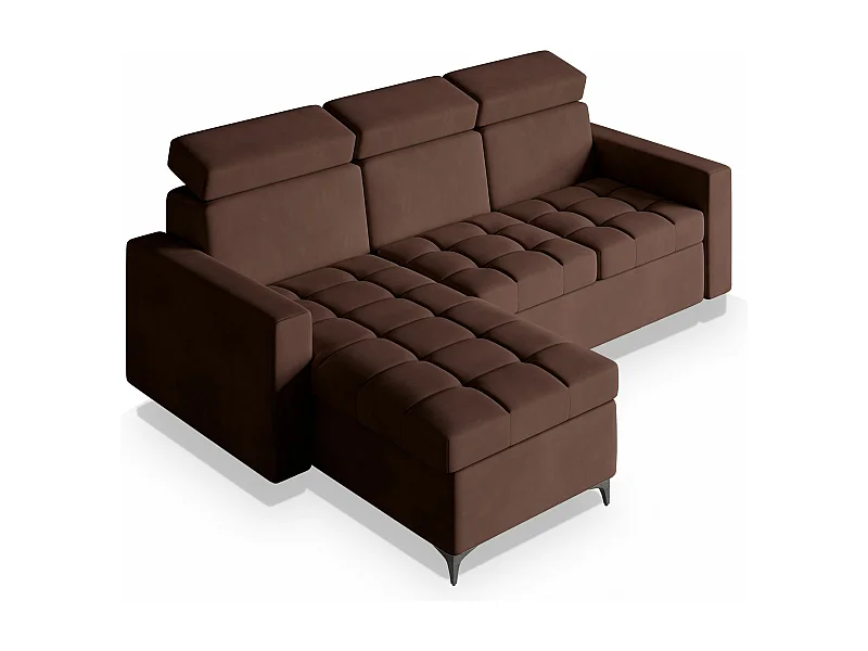 Canapé d'angle KAME Marron en peluche avec fonction de couchage