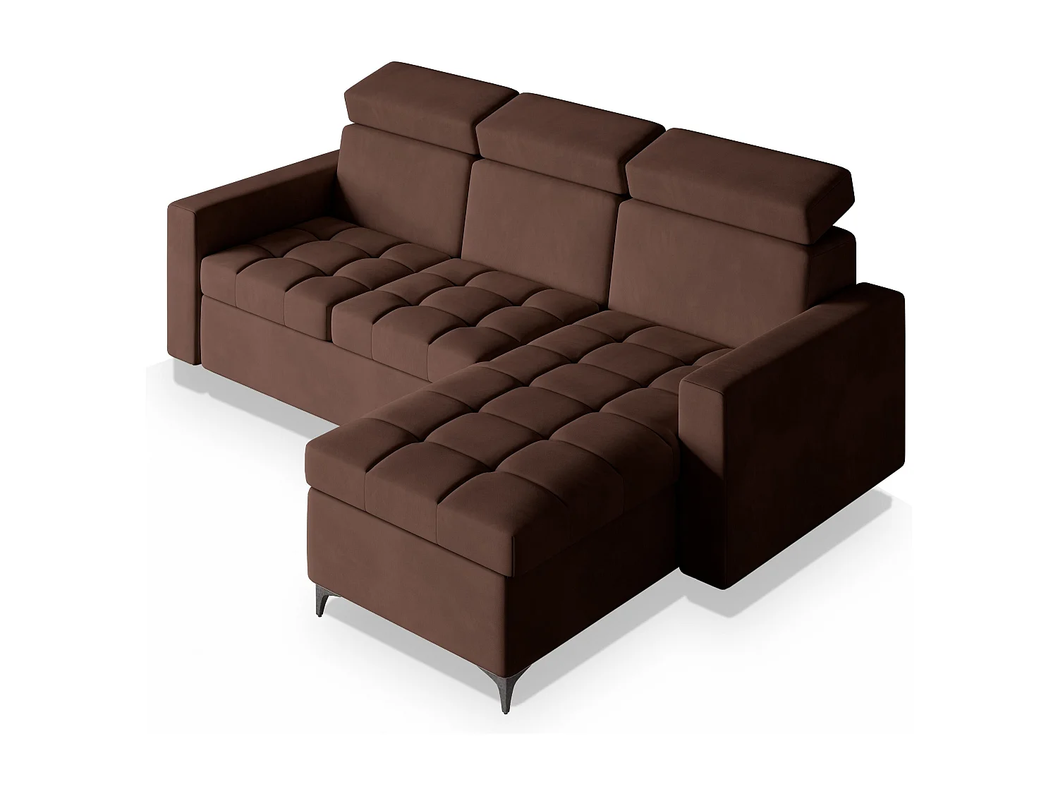 Canapé d'angle KAME Marron en peluche avec fonction de couchage