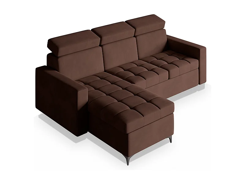 Canapé d'angle KAME Marron en peluche avec fonction de couchage