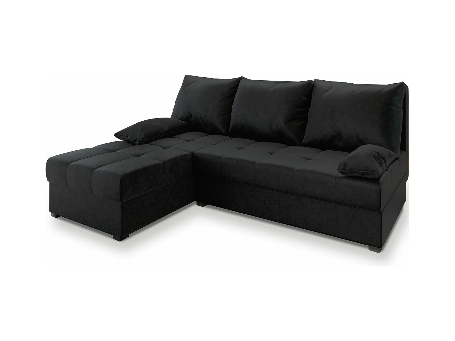 Canapé d'angle RITA Noir en peluche avec fonction de couchage