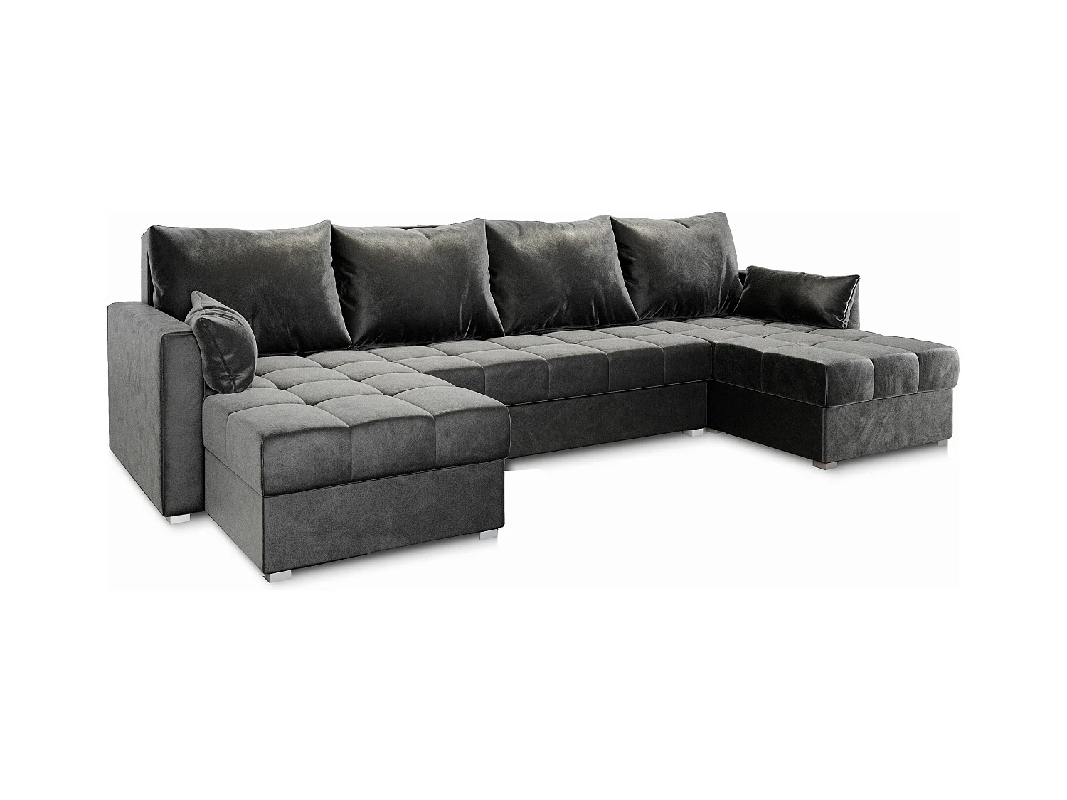 Canapé d'angle NAKO Gris en peluche avec fonction de couchage