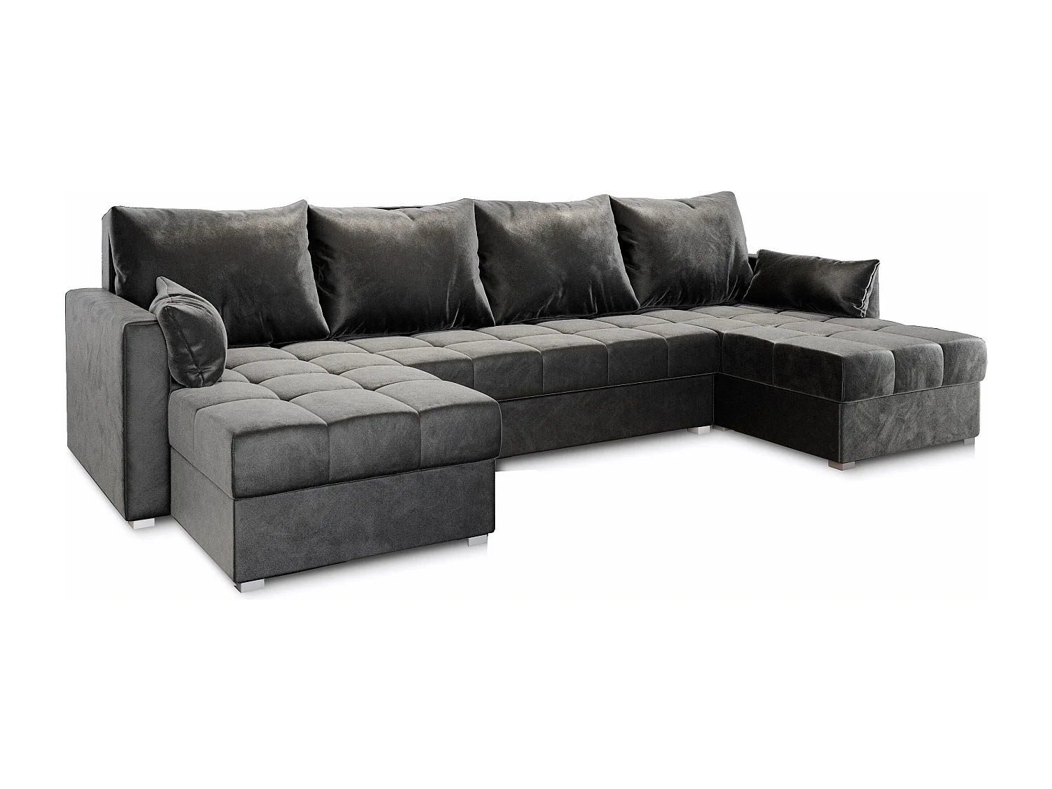 Canapé d'angle NAKO Gris en peluche avec fonction de couchage