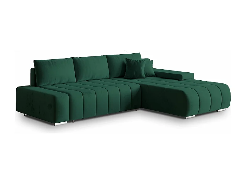 Canapé d'angle ALESE Vert Sapin en velours avec fonction de couchage