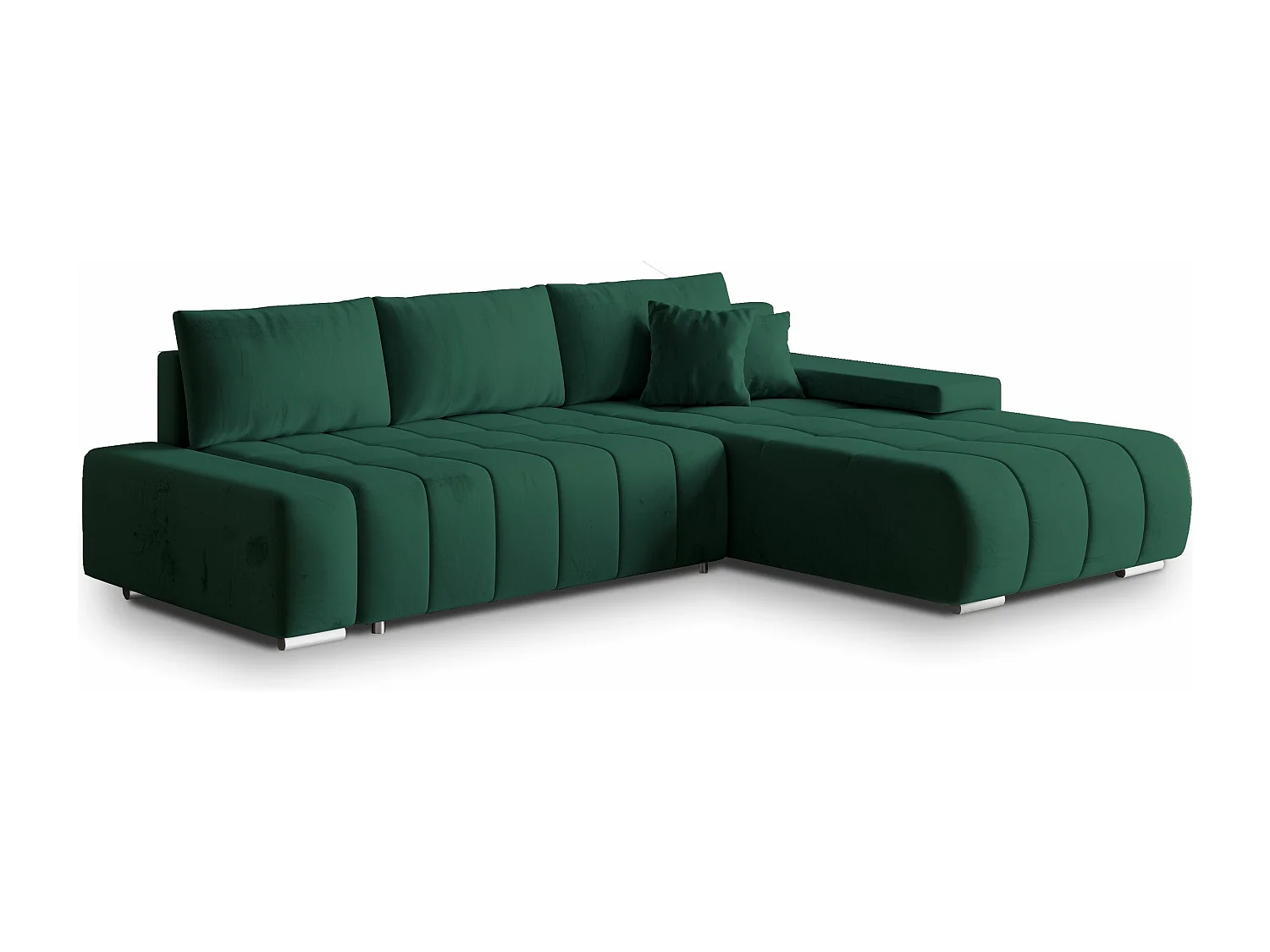 Canapé d'angle ALESE Vert Sapin en velours avec fonction de couchage