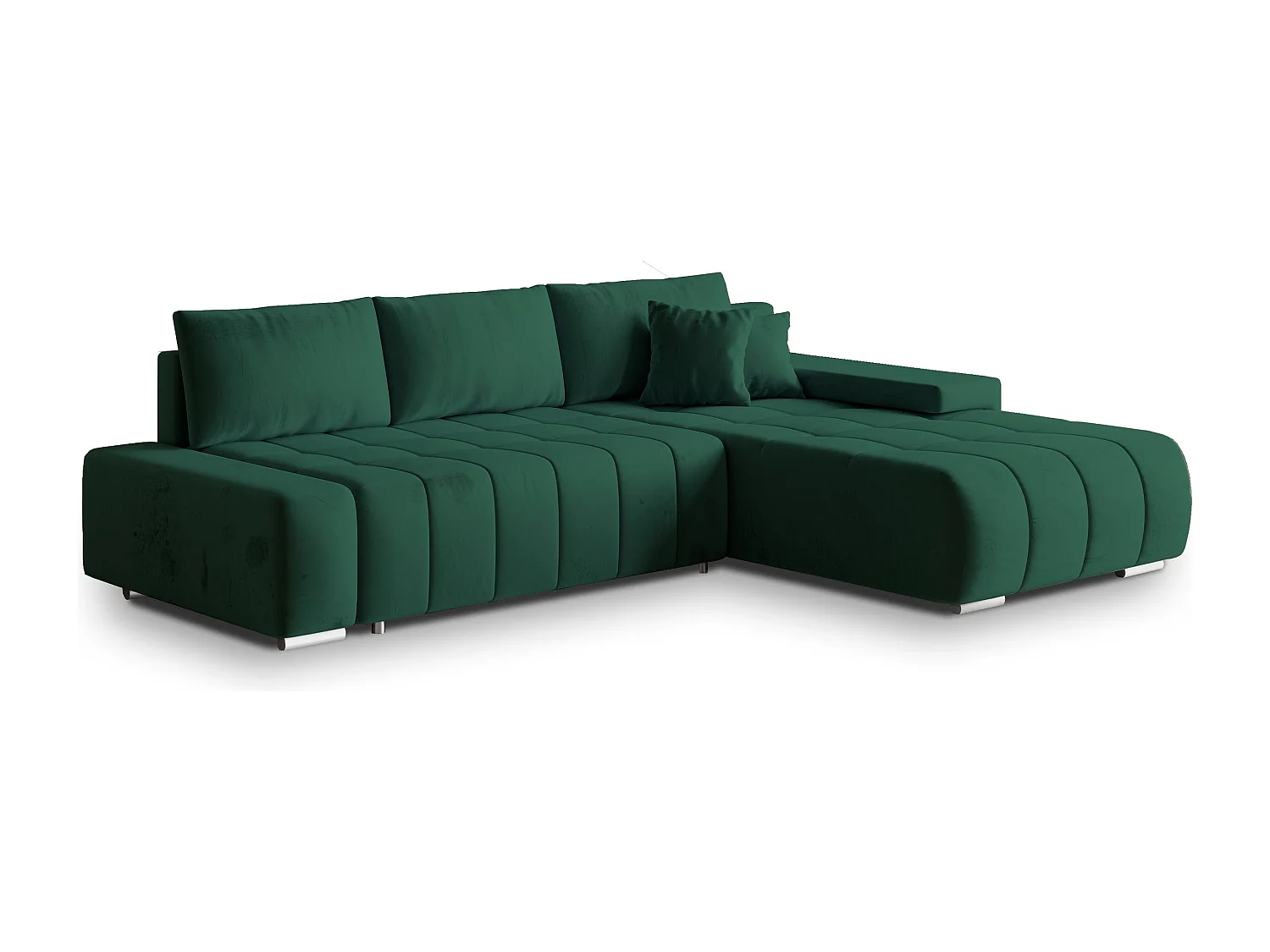 Canapé d'angle ALESE Vert Sapin en velours avec fonction de couchage