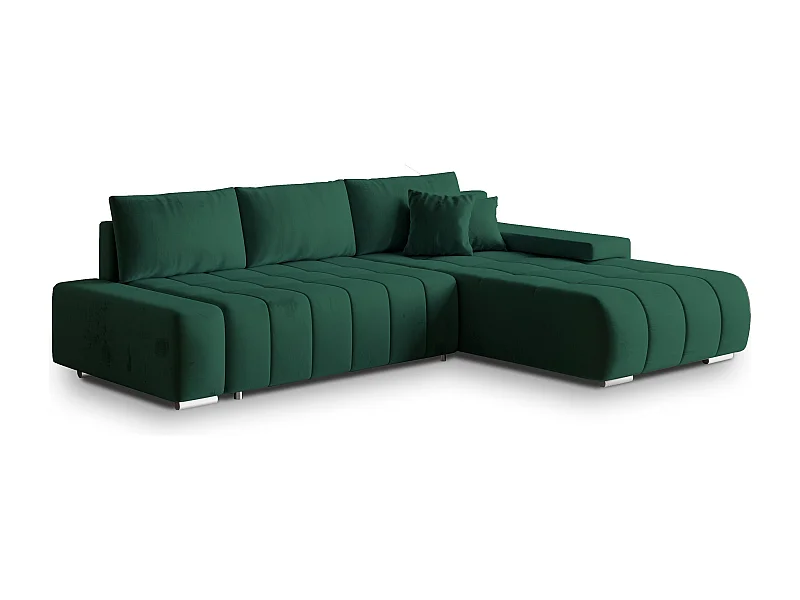 Canapé d'angle ALESE Vert Sapin en velours avec fonction de couchage