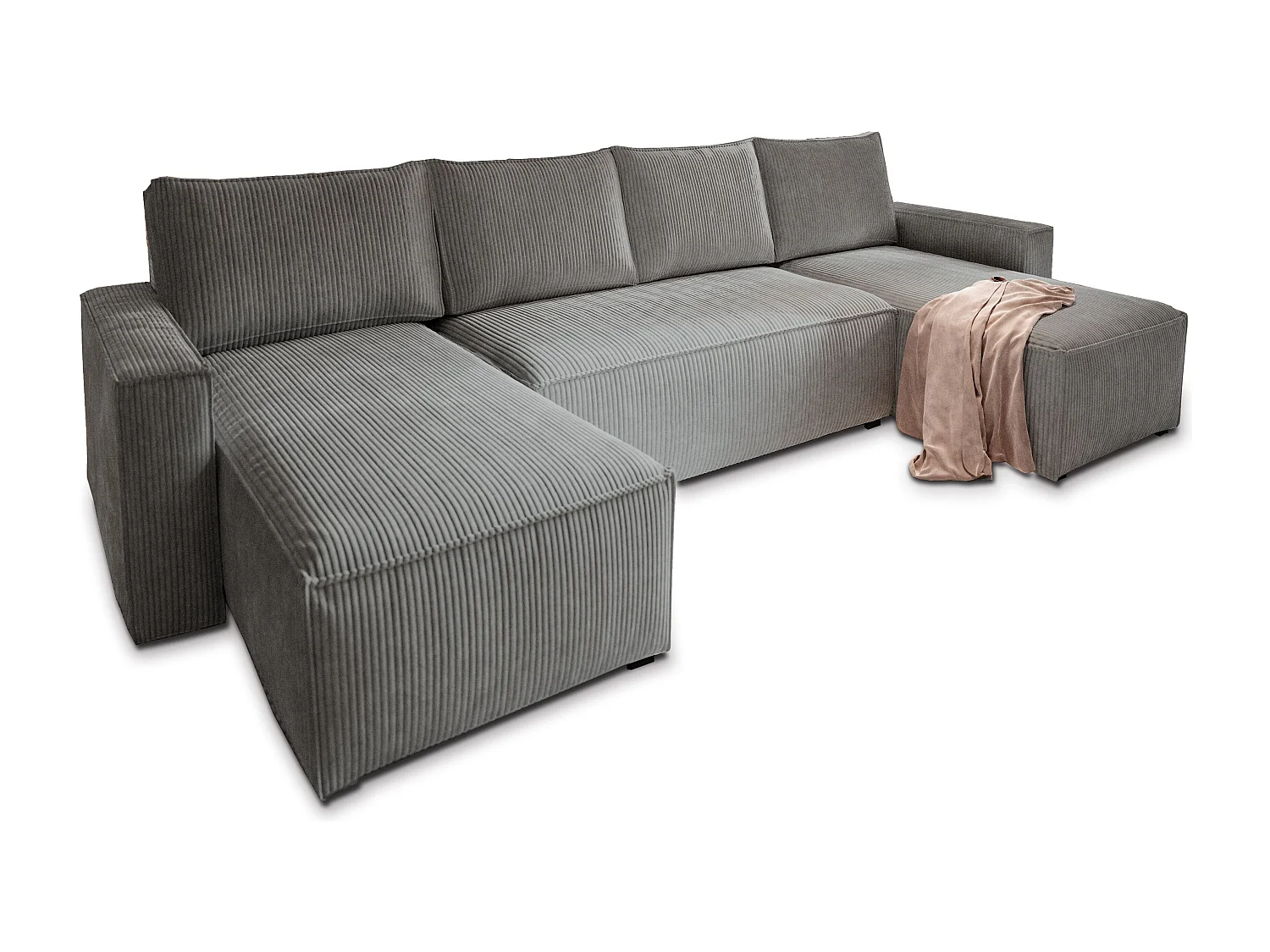 Canapé d'angle ASPRA Gris en velours côtelé avec fonction de couchage