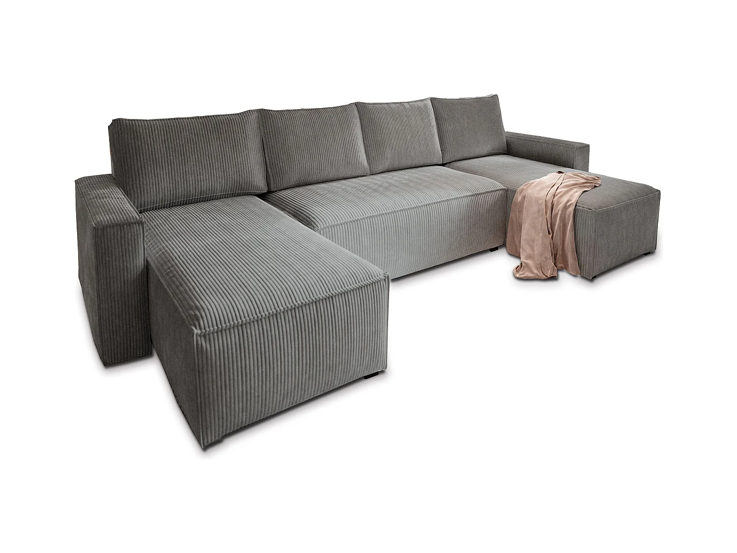 Canapé d'angle ASPRA Gris en velours côtelé avec fonction de couchage
