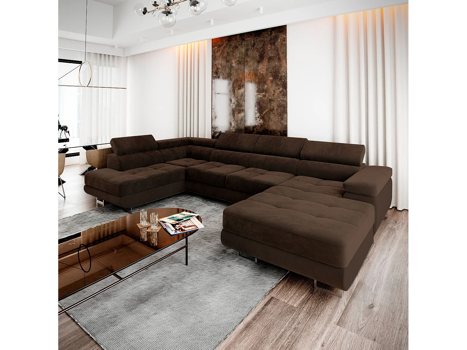 ECKSOFA CASONE L-S Braun Velours-Stoff mit Schlaffunktion