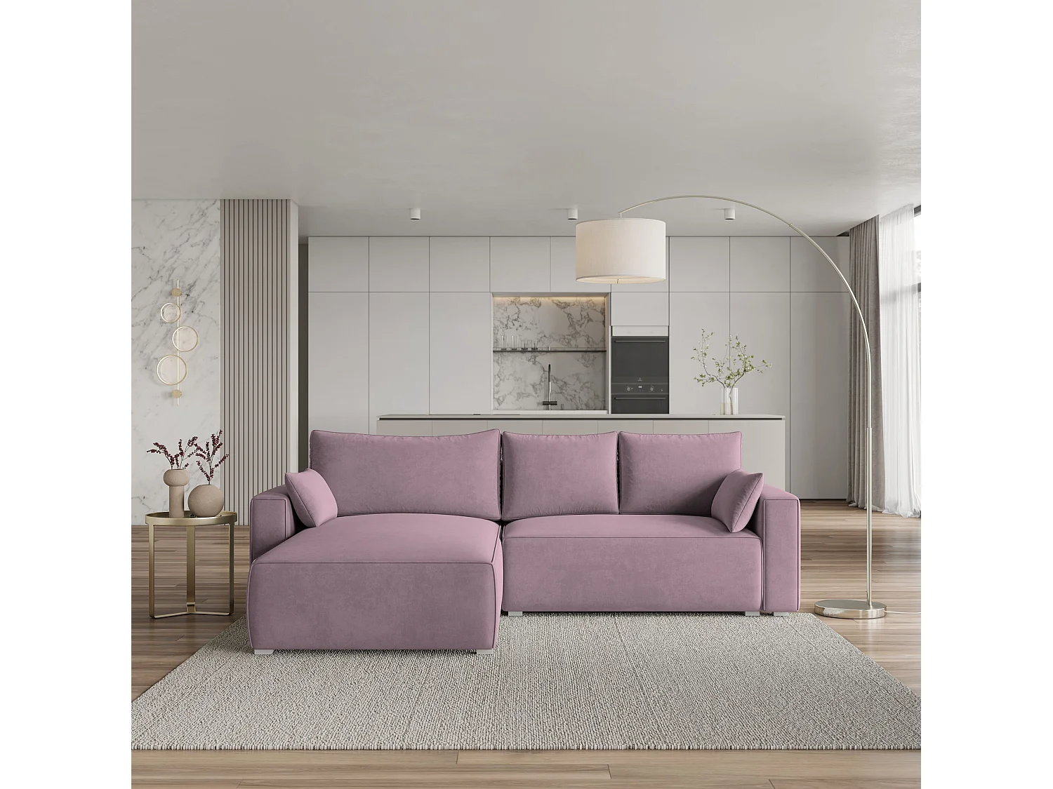 Canapé d'angle FORIL Parme en velours avec fonction de couchage