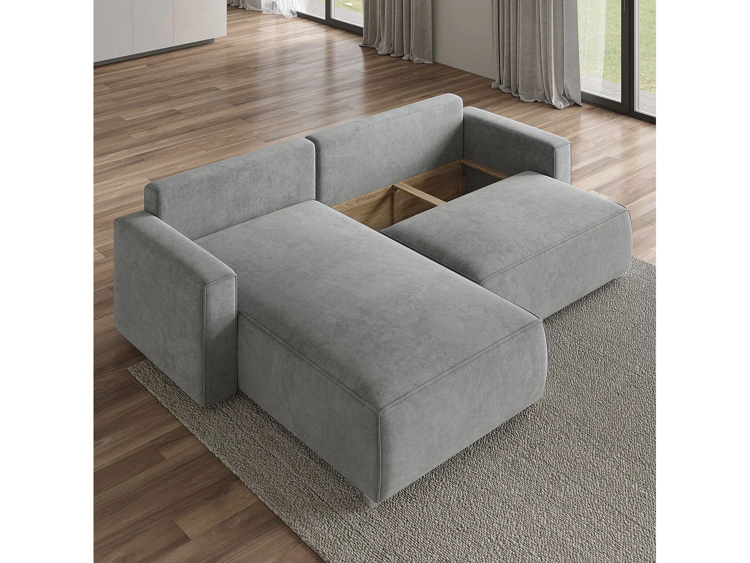 Canapé d'angle FORIL Parme en velours avec fonction de couchage