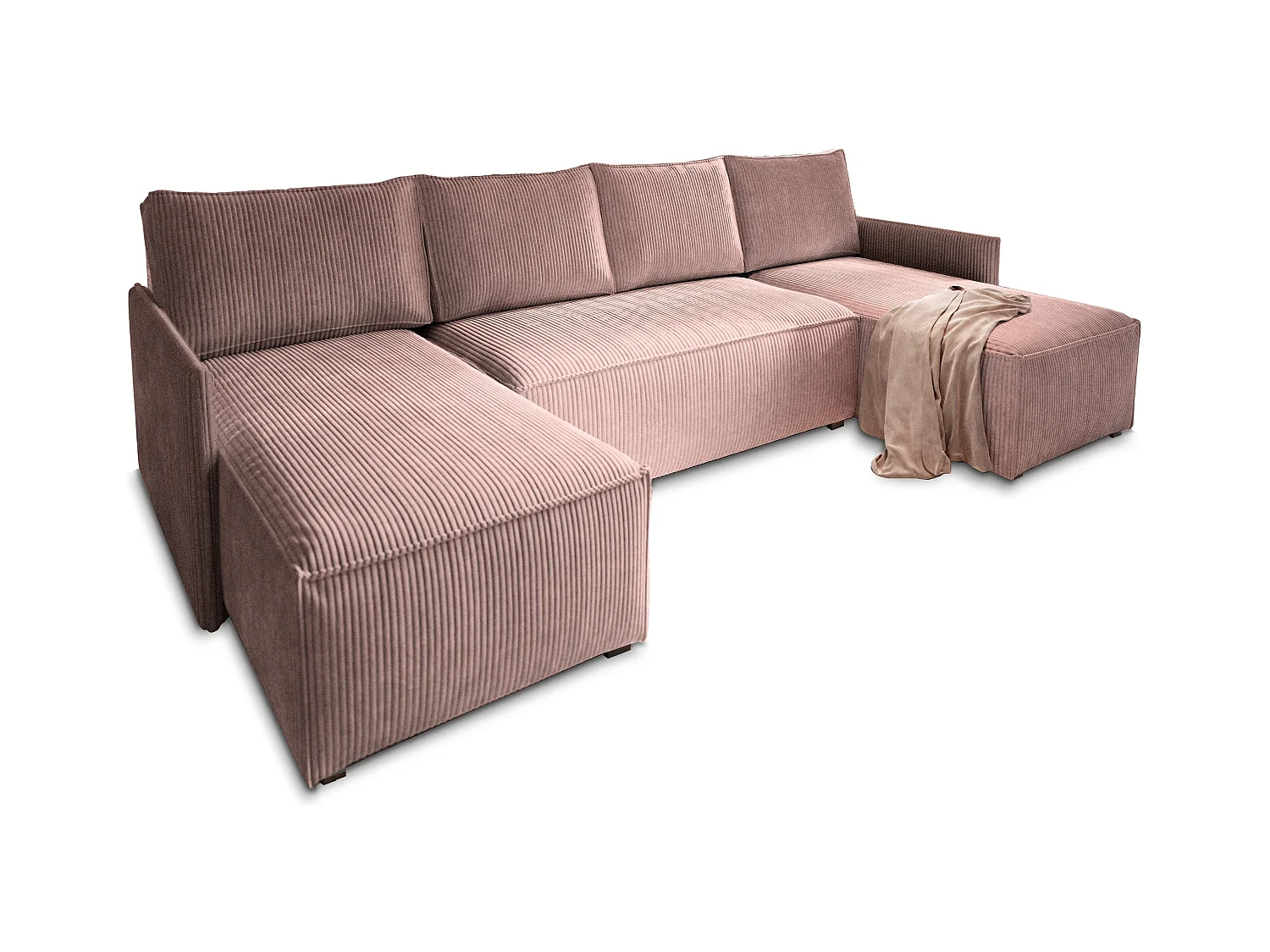 Canapé d'angle TRES Parme en velours côtelé avec fonction de couchage