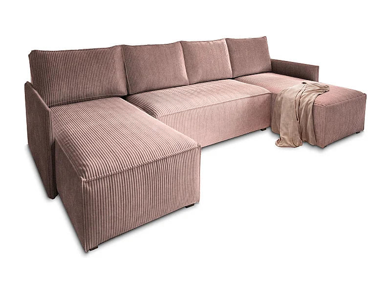 Canapé d'angle TRES Parme en velours côtelé avec fonction de couchage