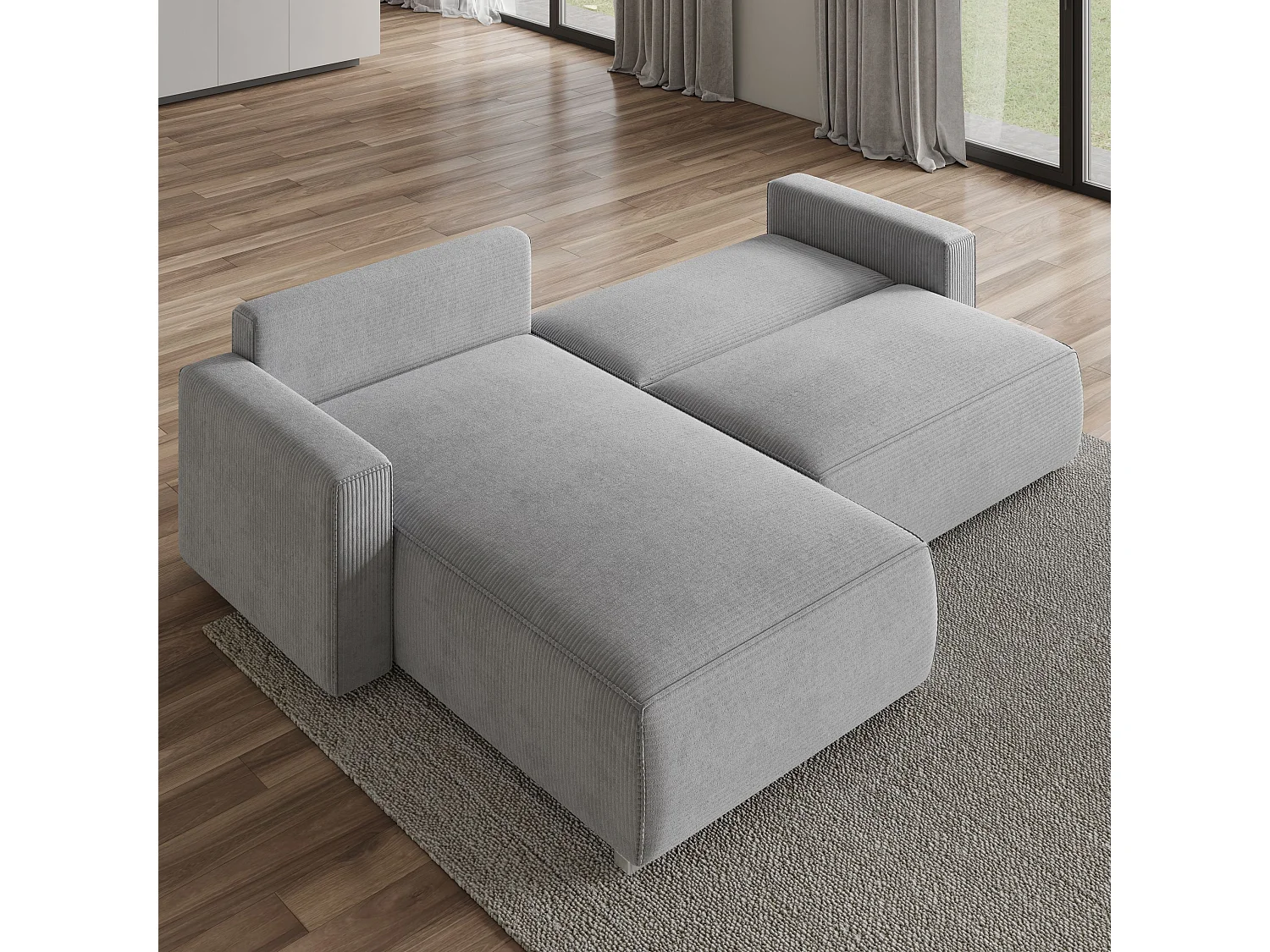 Canapé d'angle FORIL Vert en velours côtelé avec fonction de couchage