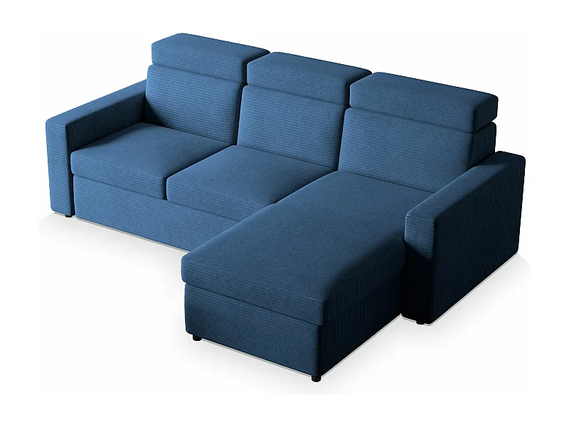 Canapé d'angle PADWA Bleu en velours côtelé avec fonction de couchage