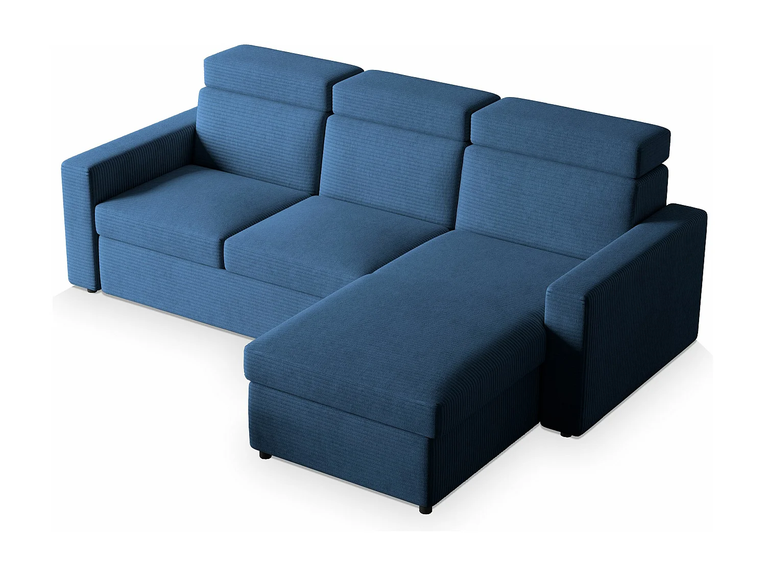 Canapé d'angle PADWA Bleu en velours côtelé avec fonction de couchage