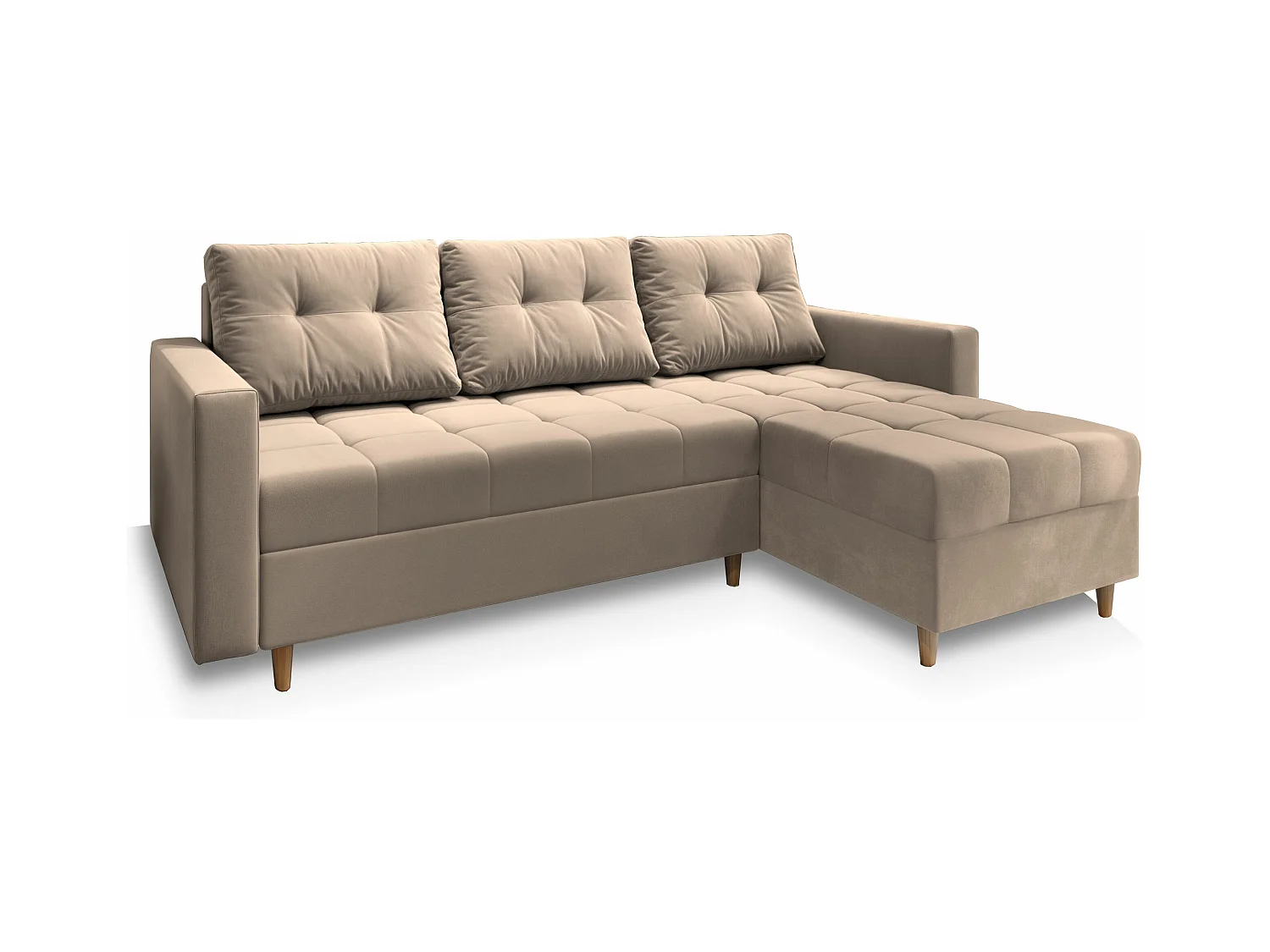 Canapé d'angle MILO Beige en peluche avec fonction de couchage
