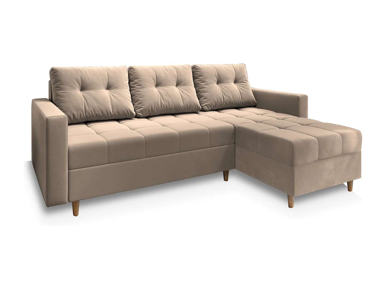 Canapé d'angle MILO Beige en peluche avec fonction de couchage