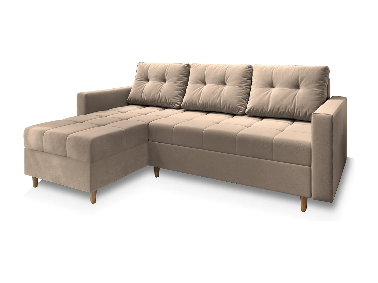 Canapé d'angle MILO Beige en peluche avec fonction de couchage