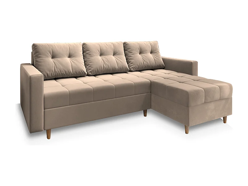 Hoekbank MILO van fluweel met slaapfunctie Beige
