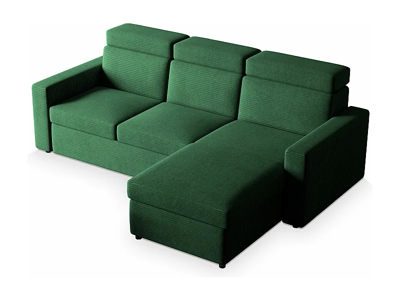 Canapé d'angle PADWA Vert en velours côtelé avec fonction de couchage
