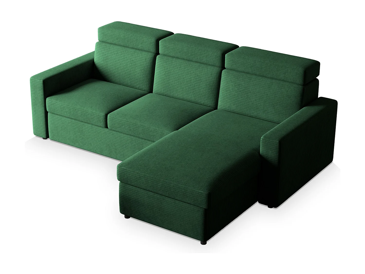 Canapé d'angle PADWA Vert en velours côtelé avec fonction de couchage