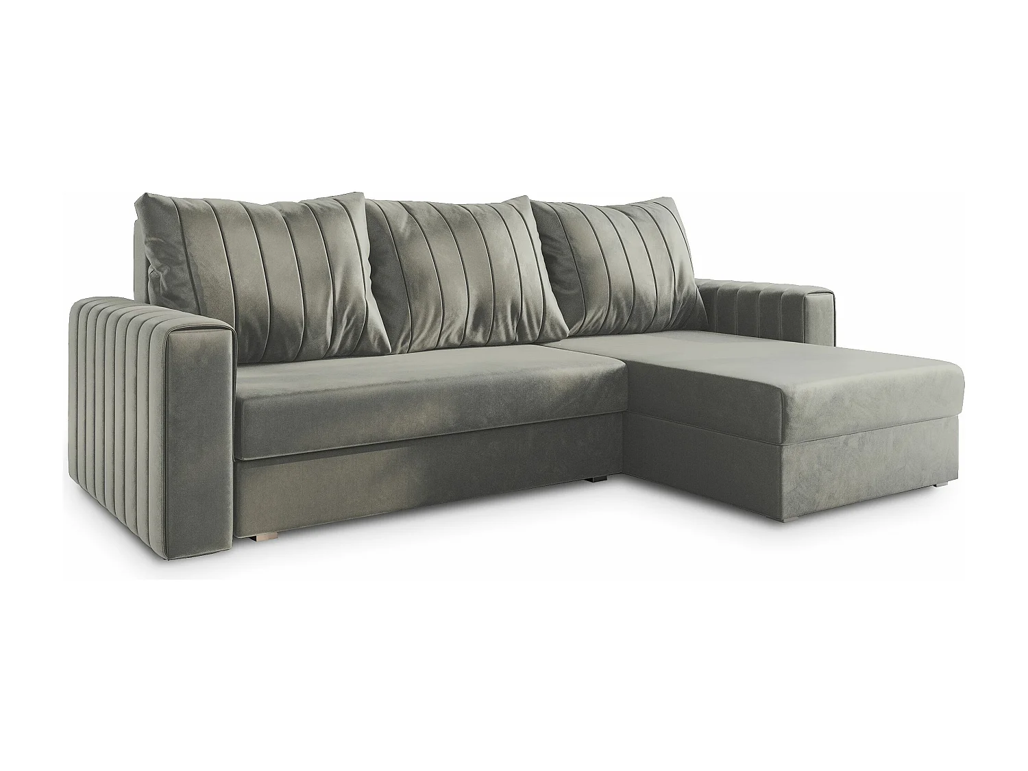 Canapé d'angle CARL Gris clair en peluche avec fonction de couchage