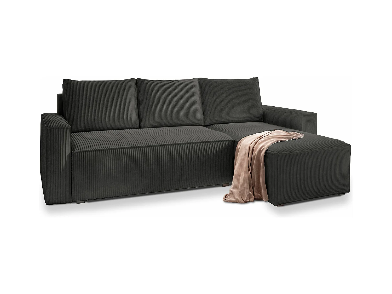 Canapé d'angle POTARO Gris anthracite en velours côtelé avec fonction de couchage