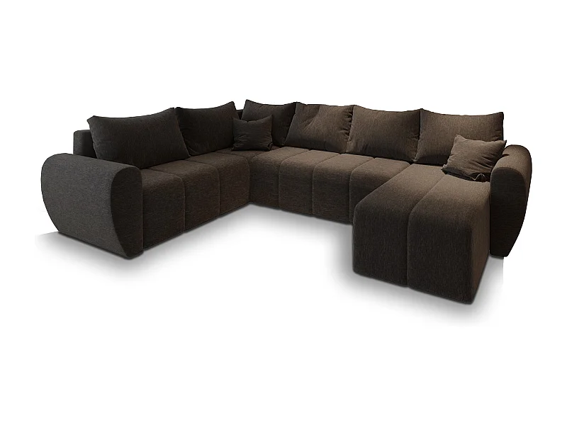 Canapé d'angle MADISON Marron en tissu texturé avec fonction de couchage
