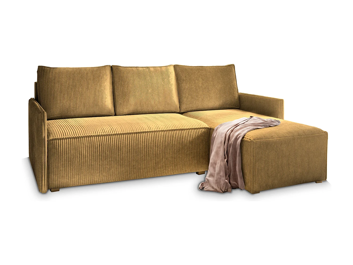 Canapé d'angle PERUSI Jaune en velours côtelé avec fonction de couchage