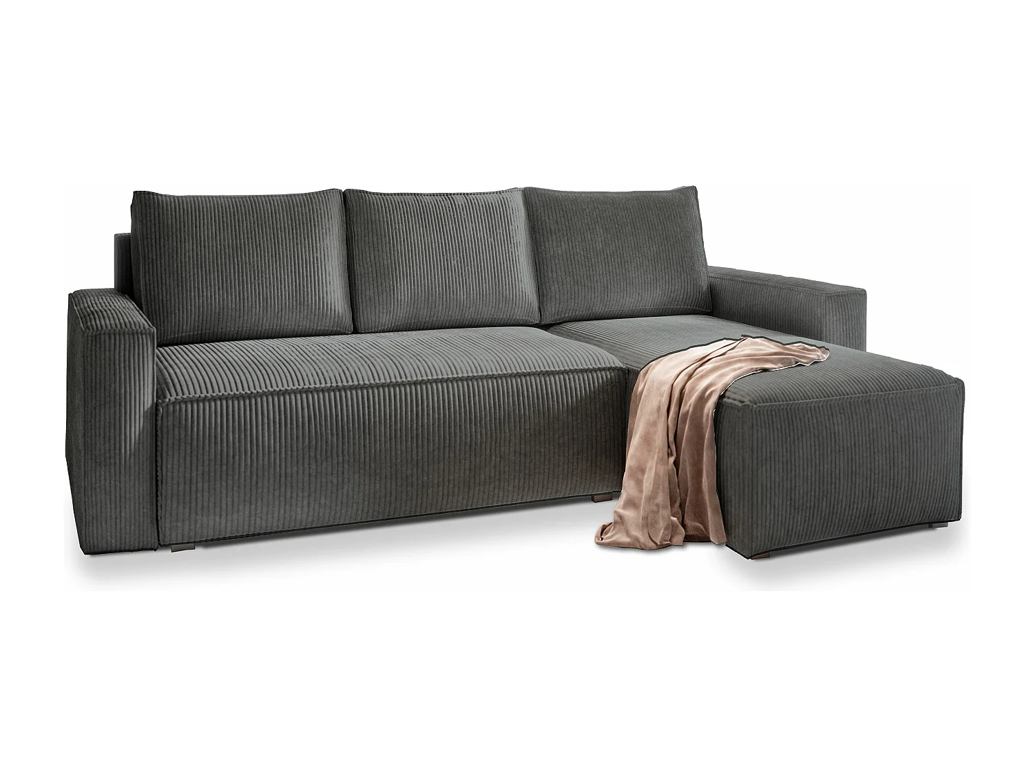 Canapé d'angle POTARO Gris en velours côtelé avec fonction de couchage