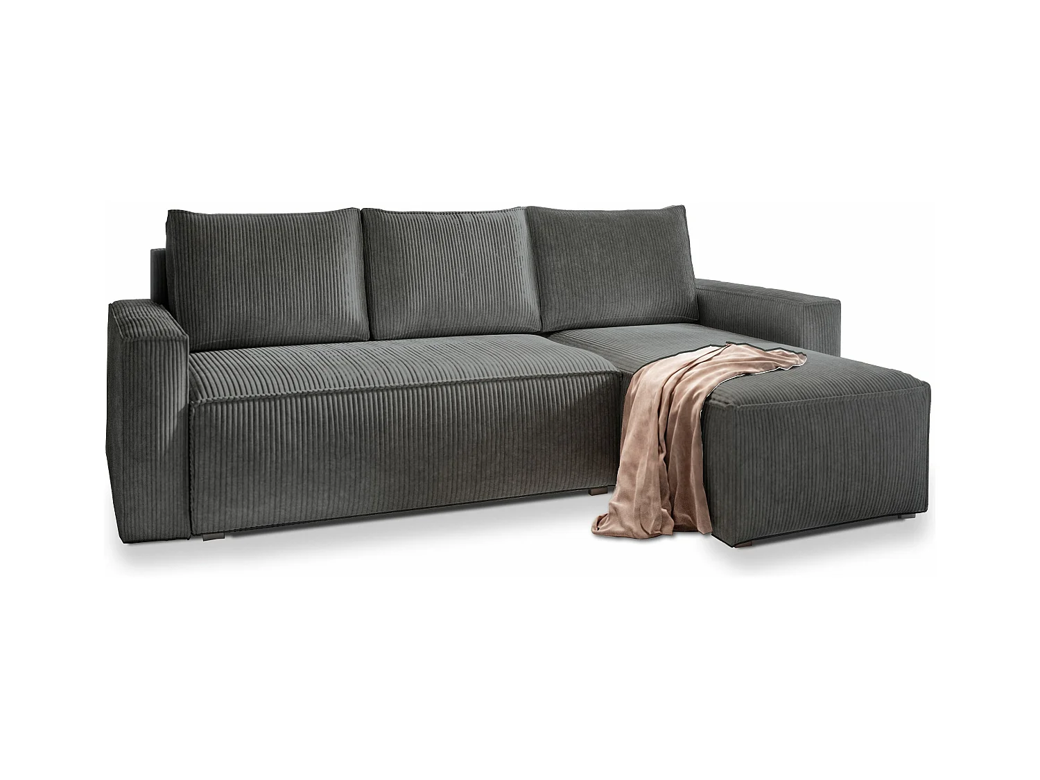 ECKSOFA POTARO Grau Kordstoff mit Schlaffunktion